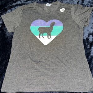 Llama Heart Purple Teal White Heart Gray Tshirt (Ladies L)